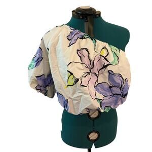 Balloon Sleeve Asymmetrical One Shoulder Blouse Floral Design XXL NWT A NEW DAY